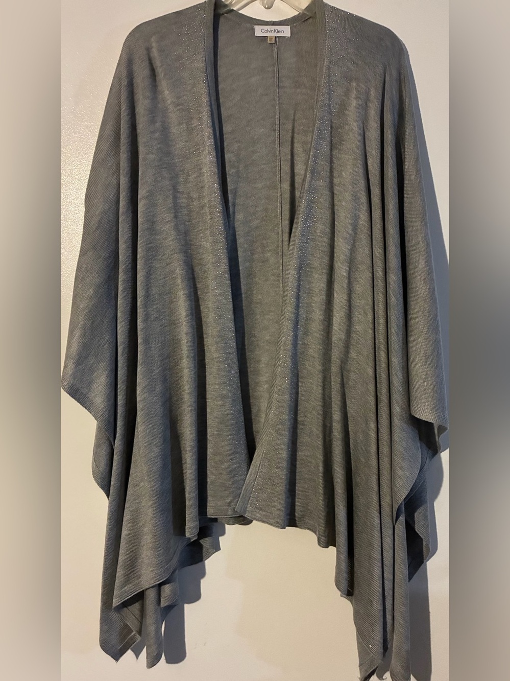 Calvin Klein Gray Open Draped Poncho Cardigan